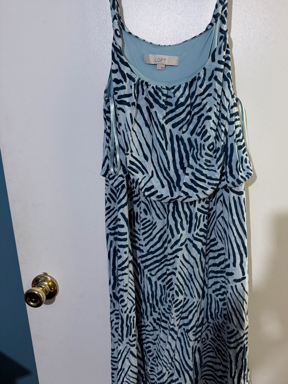 LOFT Light Blue and Navy Zebra-Print Sleeveless Maxi Dress